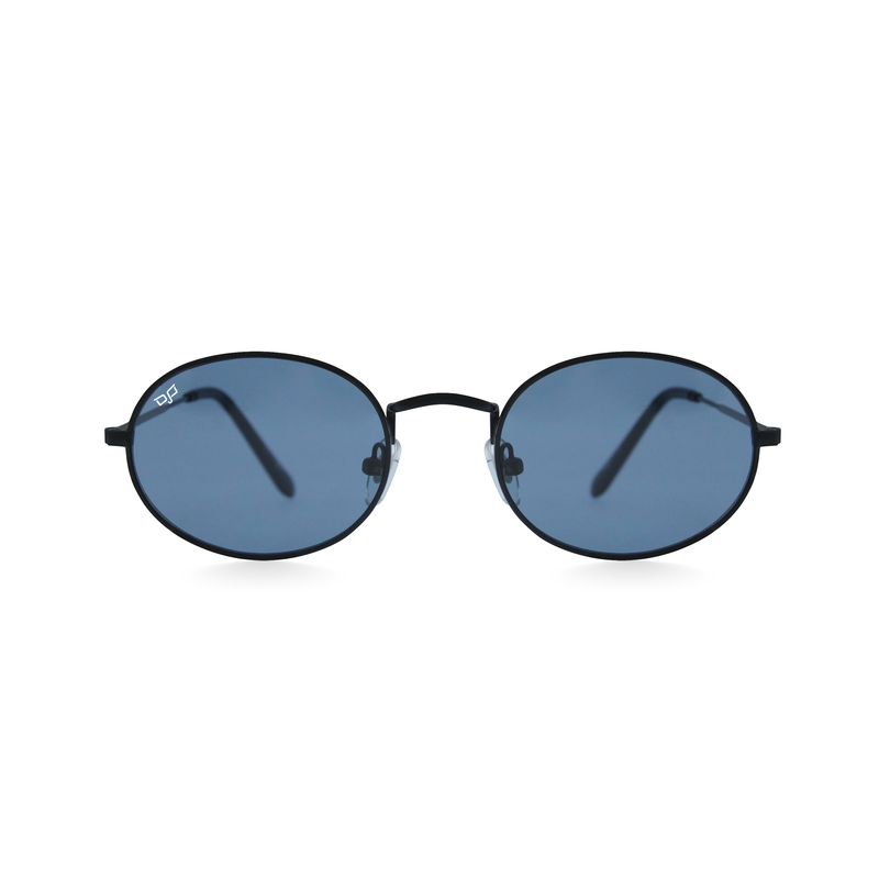 OJO trend sunglasses oval black frame and temples and blue lenses rx image number null