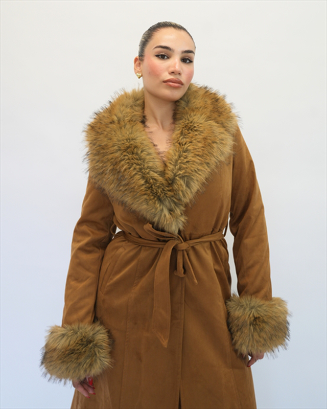 Suede maxi coat with fur 30102-null
