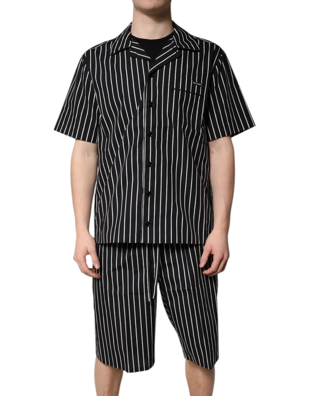 Black white stripes cotton men pajama set sleepwear-null