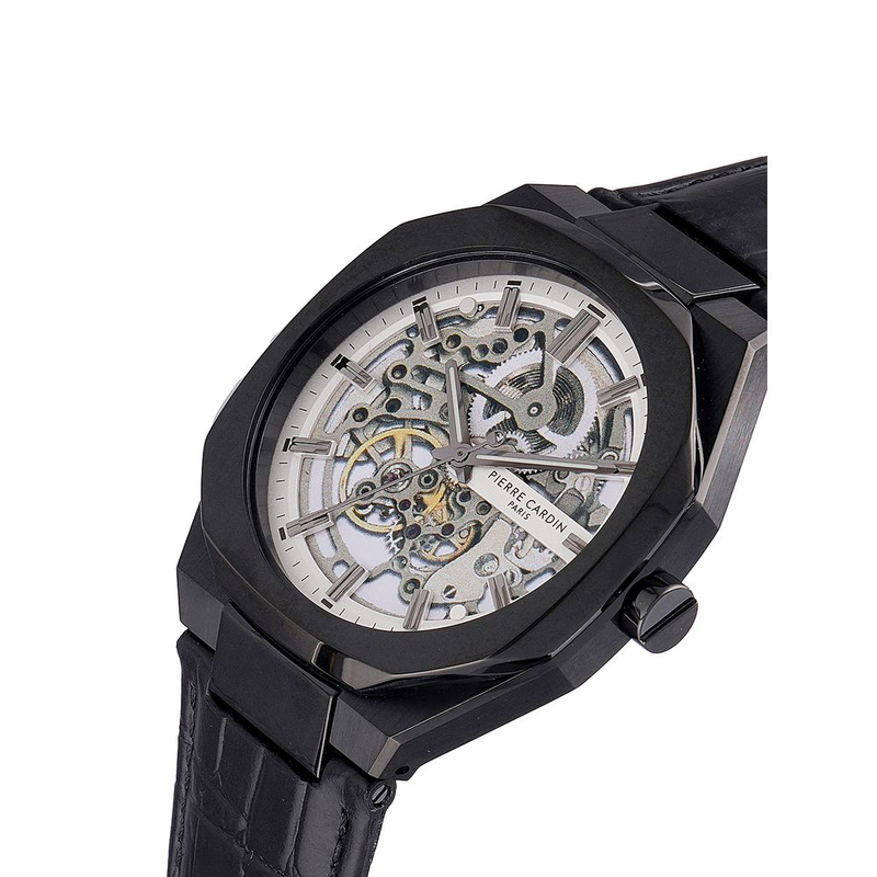 Black leather dress watch-null