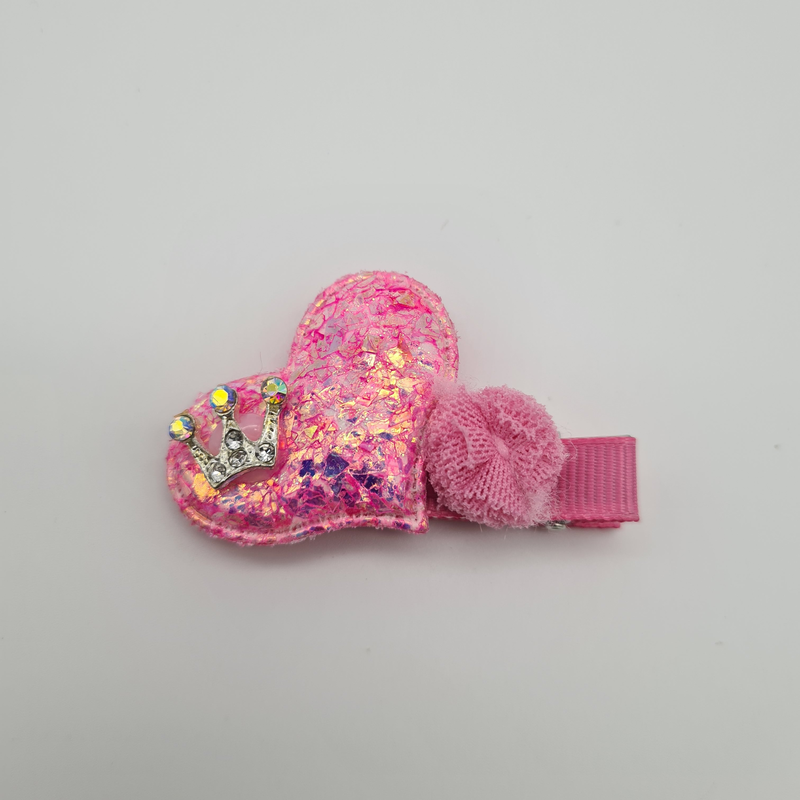 Migant child heart & crown glitter hair clips-null