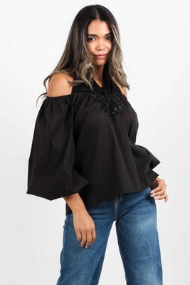 Blouse with bow - we coss, Black, medium