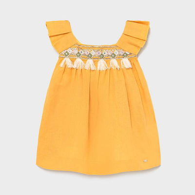 Φορεμα λινο κεντητο, Mustard, medium