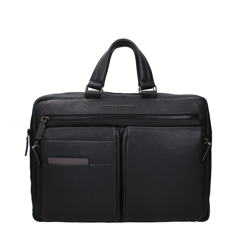Black leather business and laptop bag-null