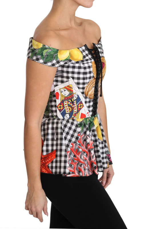 Black and white corset blouse sicily lemon check top-null