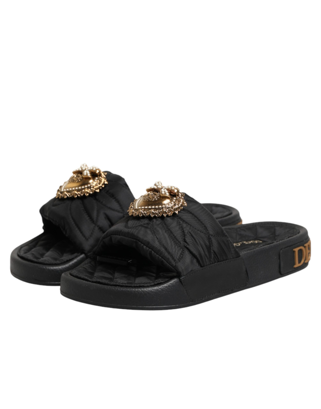 Black devotion matelass&eacute; leather slides shoes-null