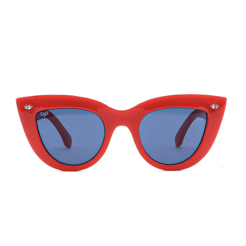 OJO sunglasses with crystals  red frame and temples,with crystals, smoke mono lenses-null