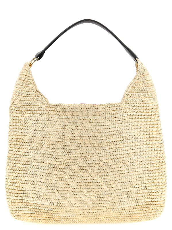 Beige raffia shoulder bag-null