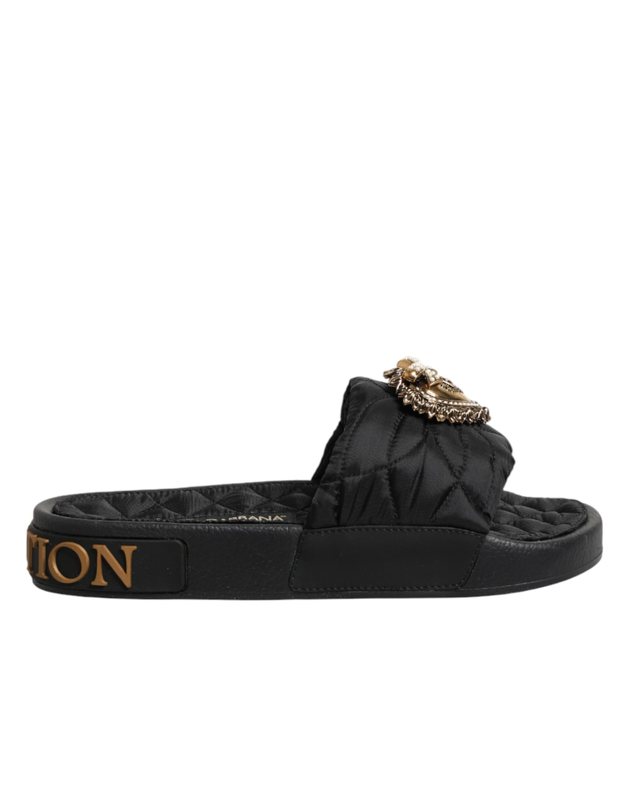 Black devotion matelass&eacute; leather slides shoes-null