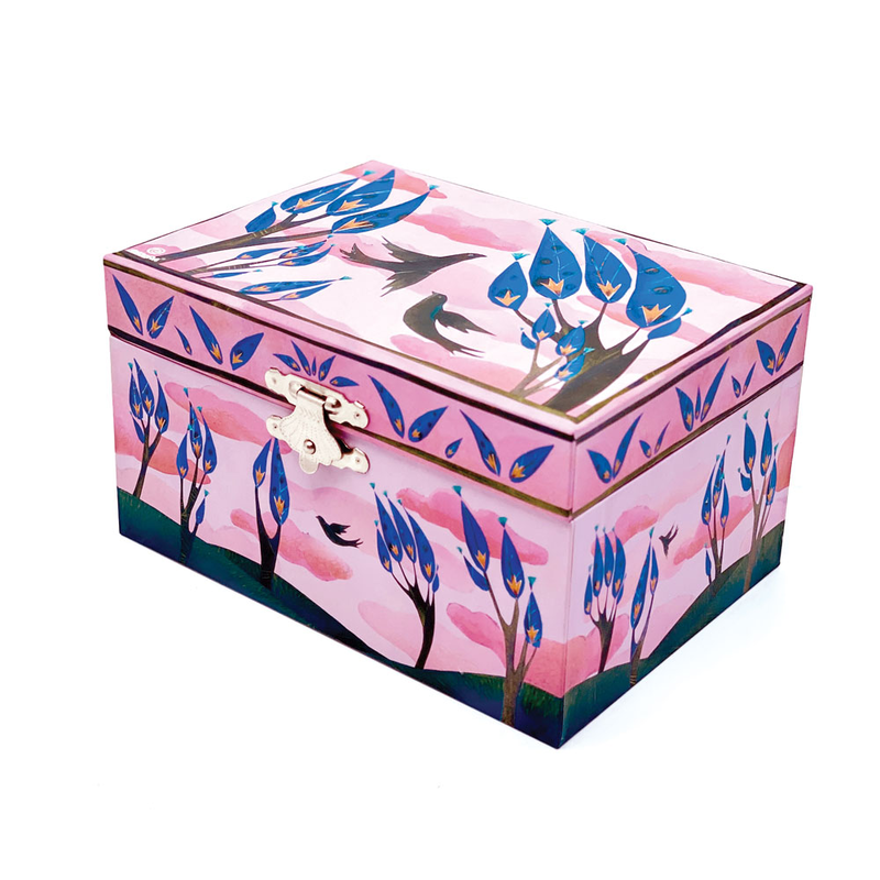 Svoora musical jewelry box ethereal with ring holder & wide mirror happy birds-null