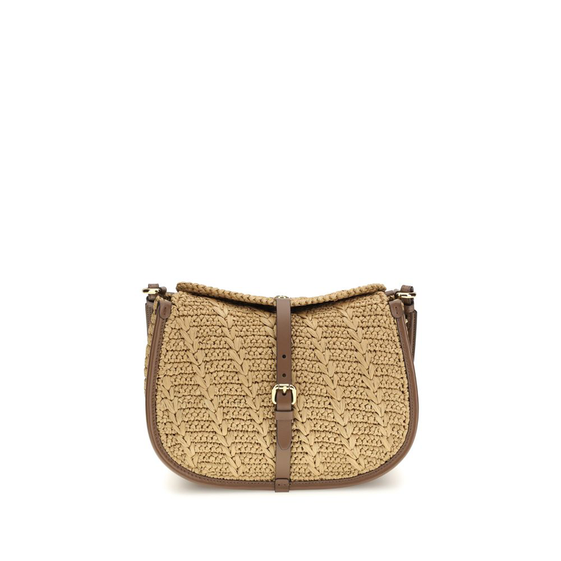 Beige raffia shoulder bag-null