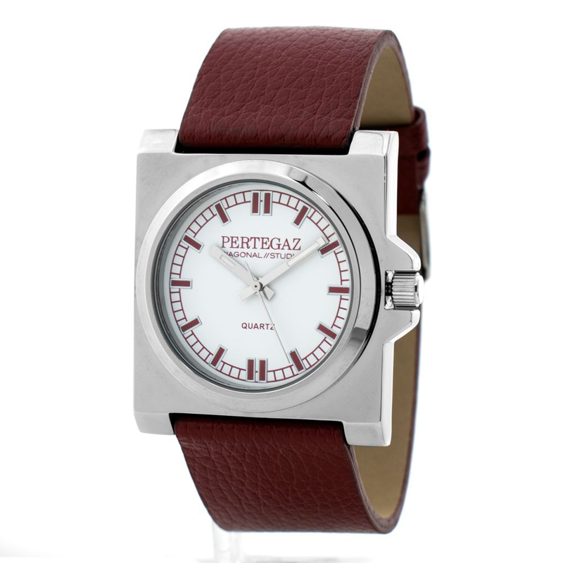 Bordeaux leather dress watch-null