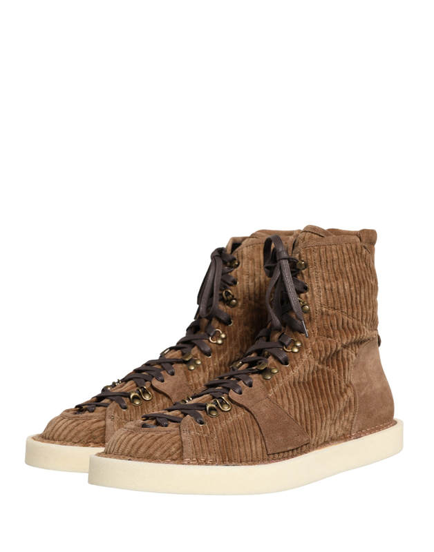 Brown corduroy high top oxford boots-null