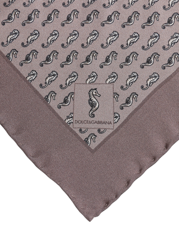 Brown sea horse silk square foulard scarf-null