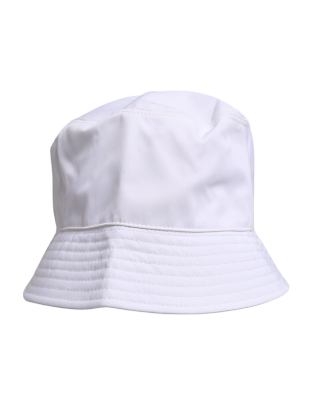White cotton wide brim bucket hat-null