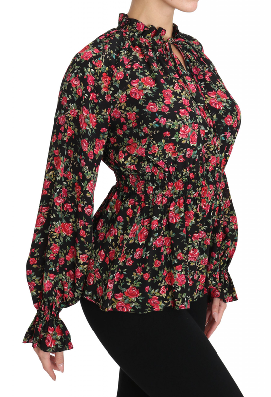 Black rose print floral shirt top blouse-null
