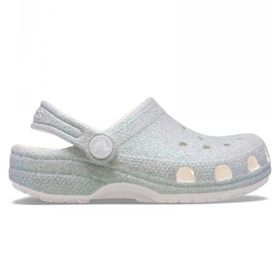 Classic iridescent glitter kids clog, Silver, medium