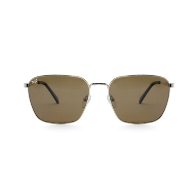 Ojo sunglasses square gold frame and temples with polarised brown lenses rx