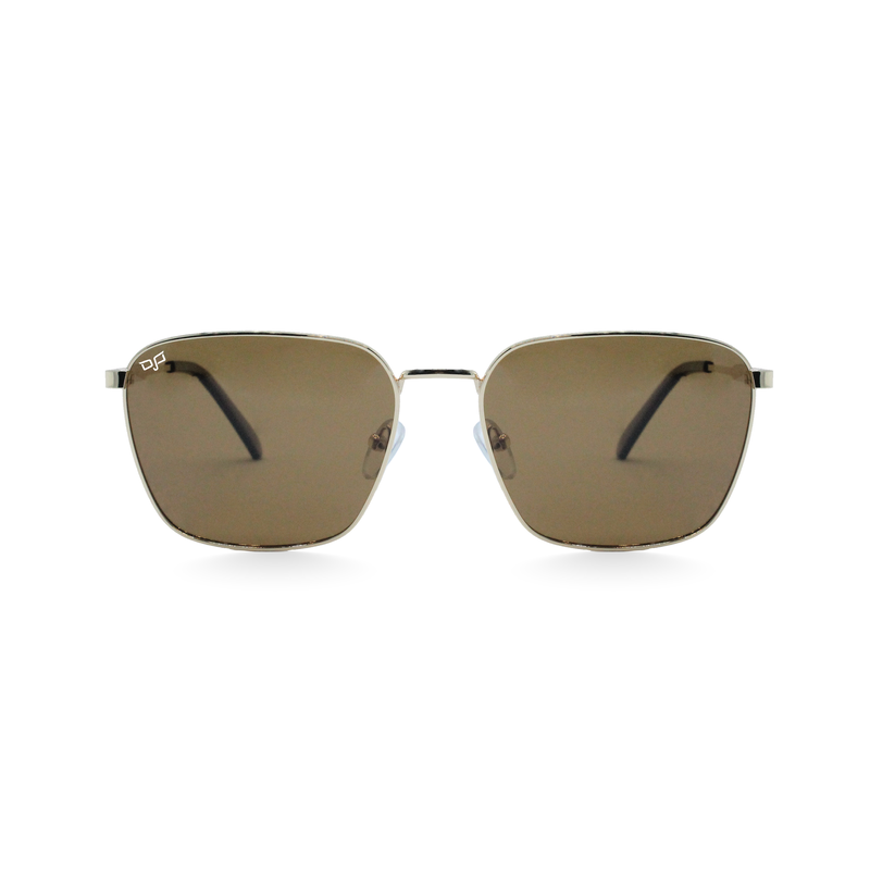 Product image: OJO sunglasses square gold frame and temples with polarised brown lenses rx-null