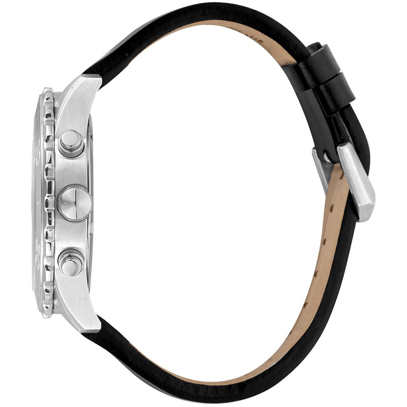 Black leather bracelet watch-null