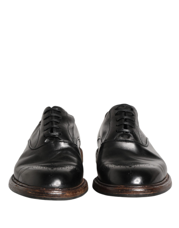 Black calfskin leather oxford dress shoes-null