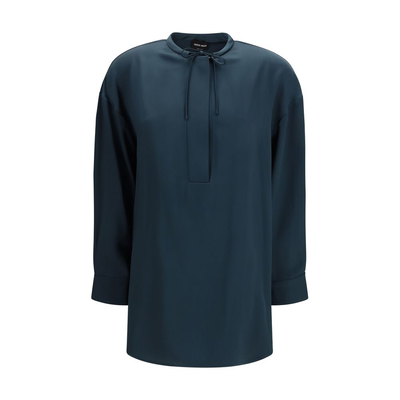 Blue silk blouse, Blue, medium