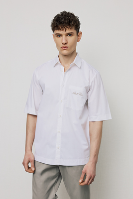 Pcoc back print s/s cotton shirt, White, medium