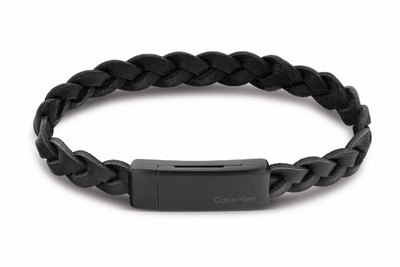 Calvin Klein black leather black ip bracelet wrapped & braided, , medium