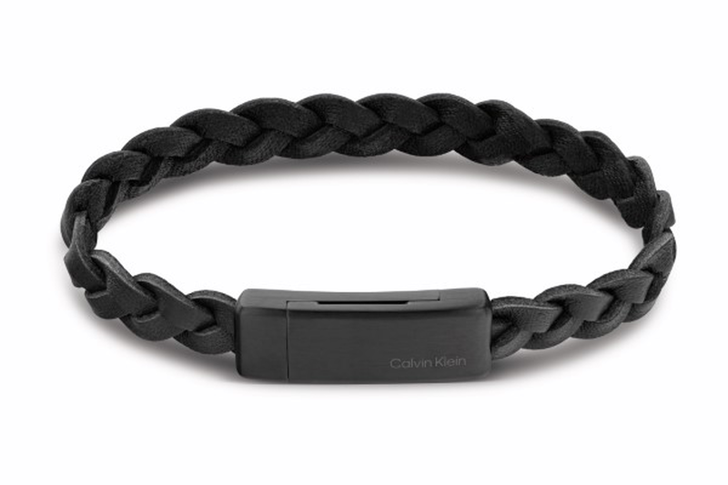 Calvin Klein black leather black ip bracelet wrapped & braided-null