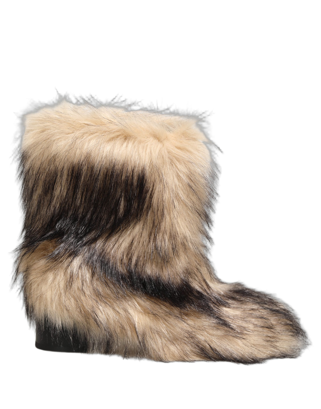 Brown faux fur mid calf men boots shoes-null