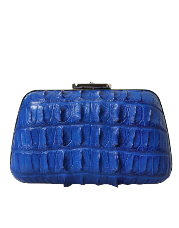 Blue exotic skin leather shoulder crossbody box clutch bag-null