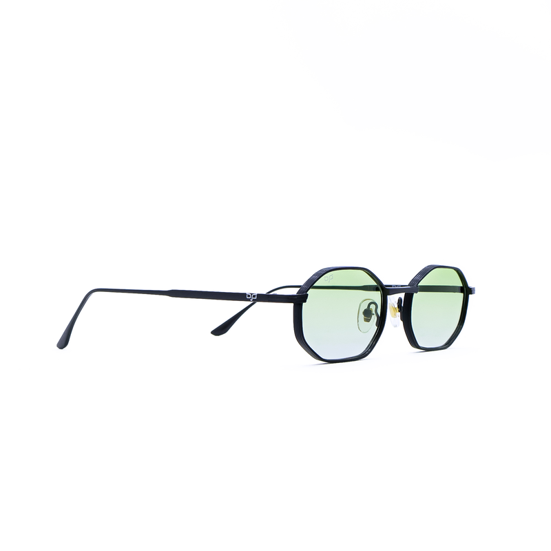 OJO sunglasses everyday oval black frame and temples with green lenses rx-null