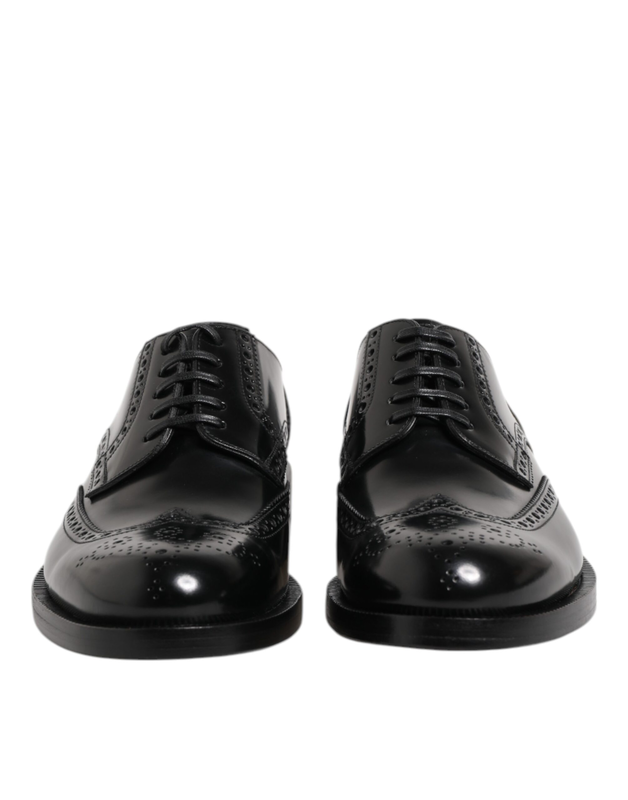 Black leather derby wingtip formal shoes-null