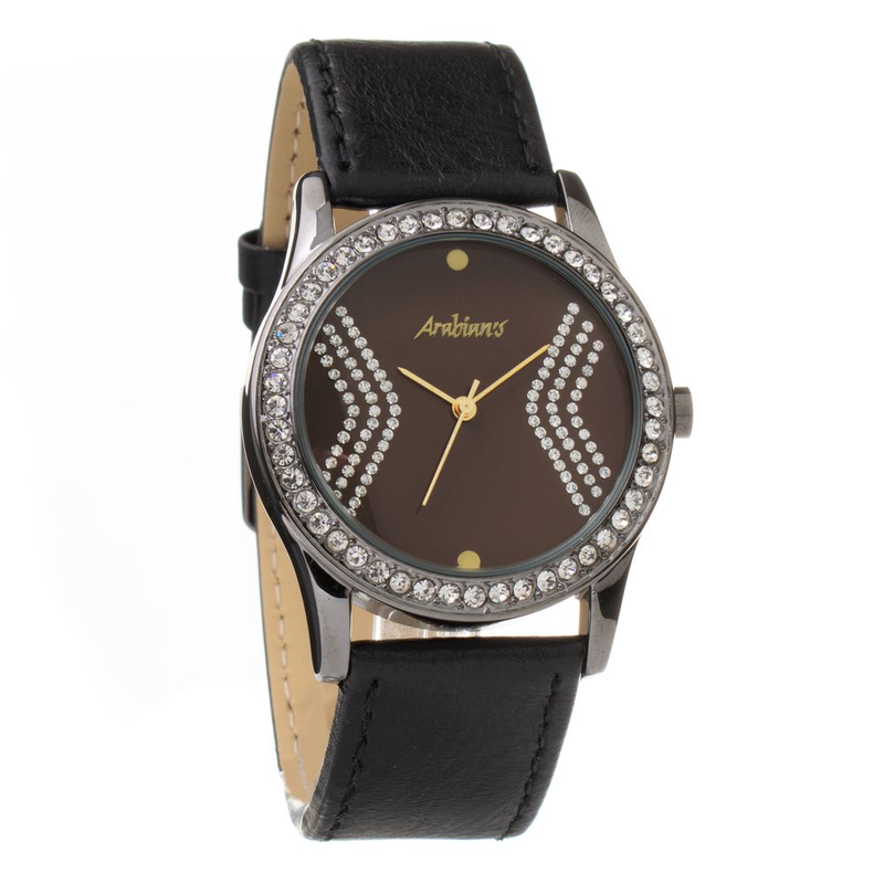 Black leather dress watch-null