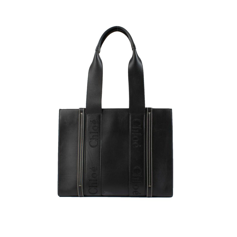Black leather tote bag-null