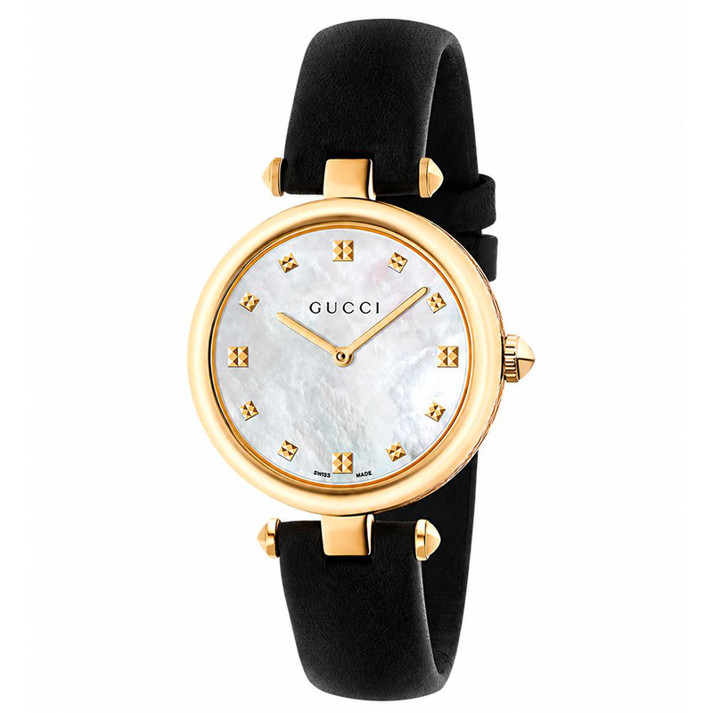 Black leather dress watch-null