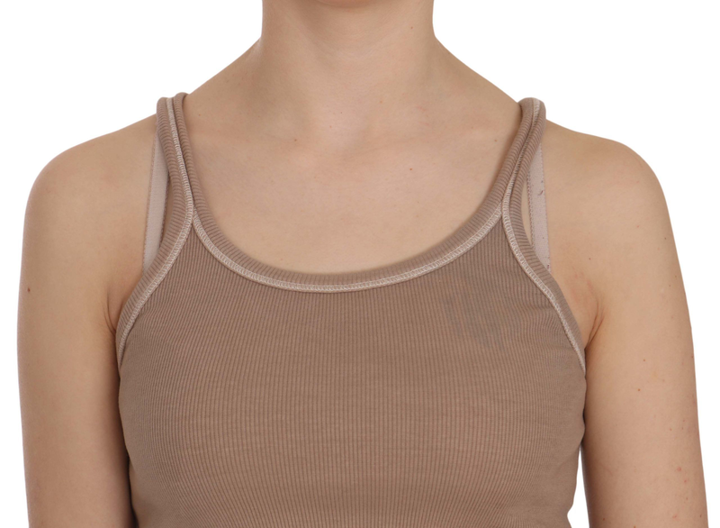 Brown sleeveless spaghetti strap tank blouse-null