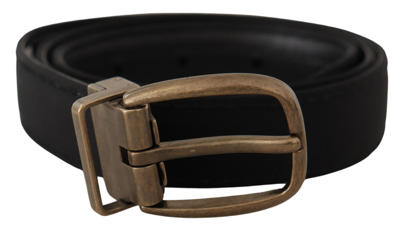 Black grosgrain leather bronze metal belt-null