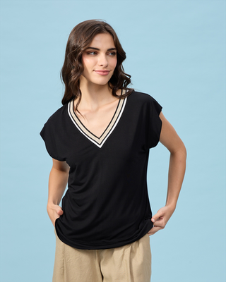 Blouse lycra v neck, Green, medium