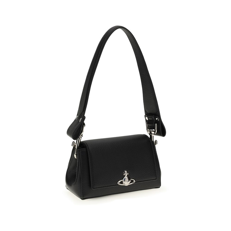 Black polyurethane shoulder bag-null
