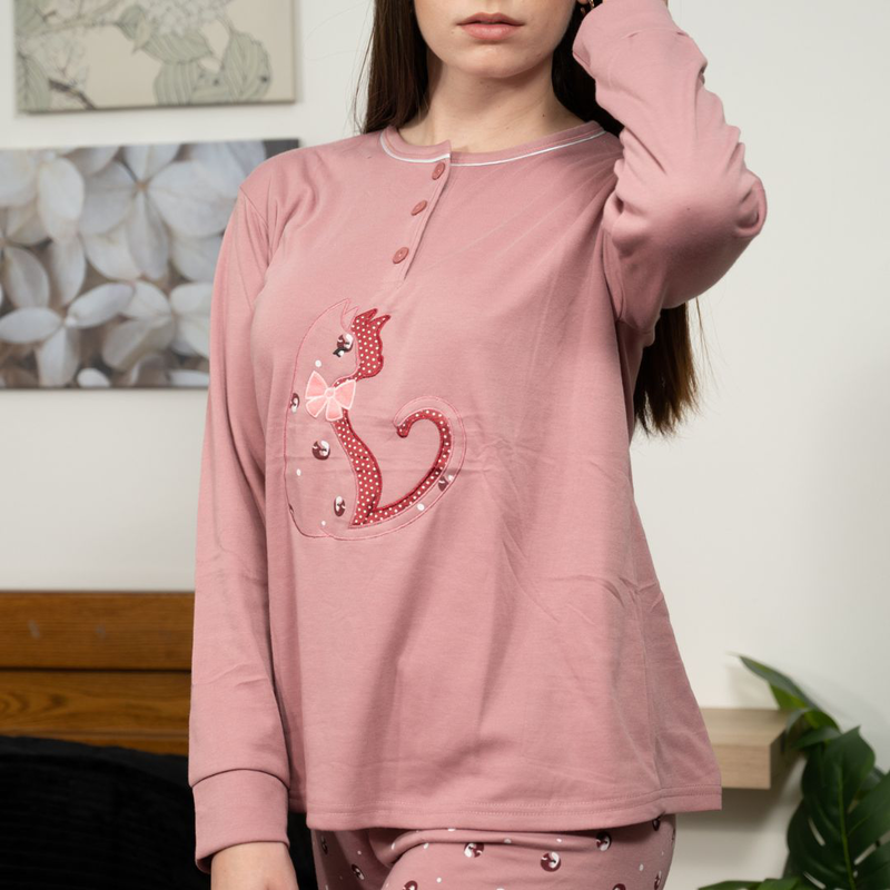 Product image: Ladys pajama with buttom in flanel fabric #f1596-null