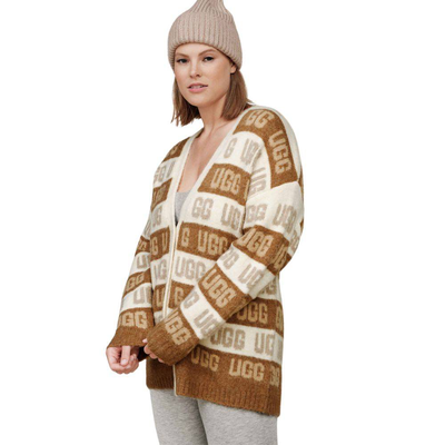 Graphic logo cardigan, Chestnut, medium