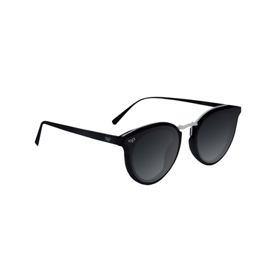 OJO classic sunglasses oval black frame and temples silver bridge with black lenses, , medium