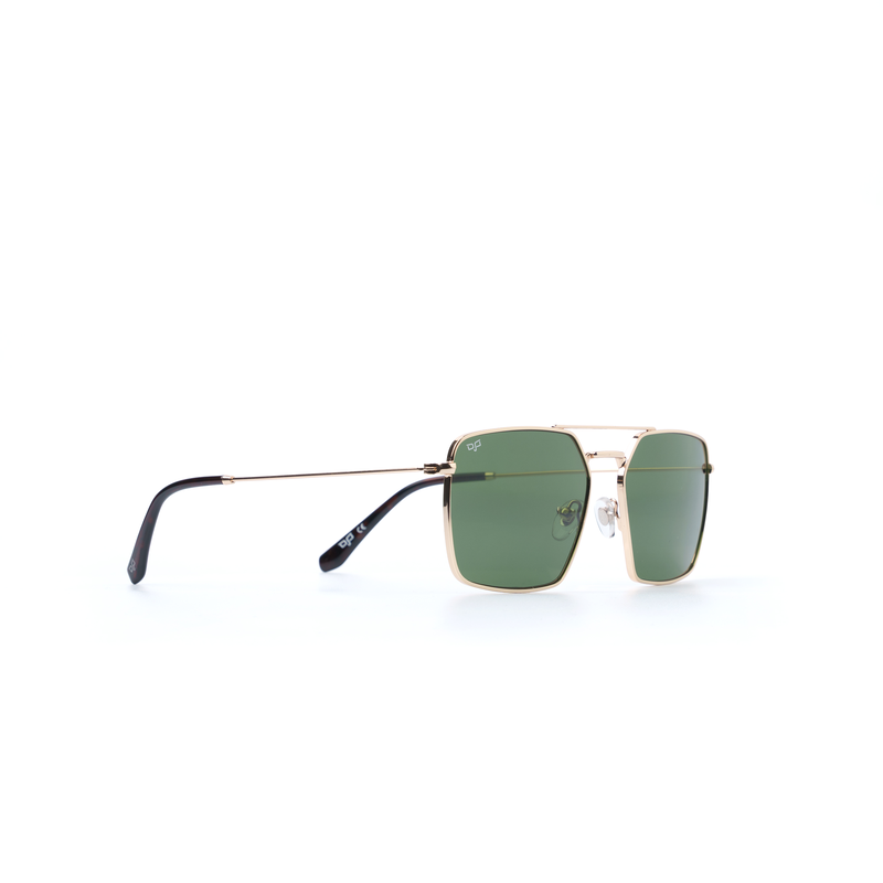 OJO sunglasses man square gold frame and temples with green lenses rx-null