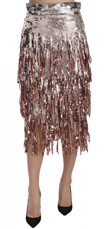 Sequin embellished fringe midi pencil skirt-null