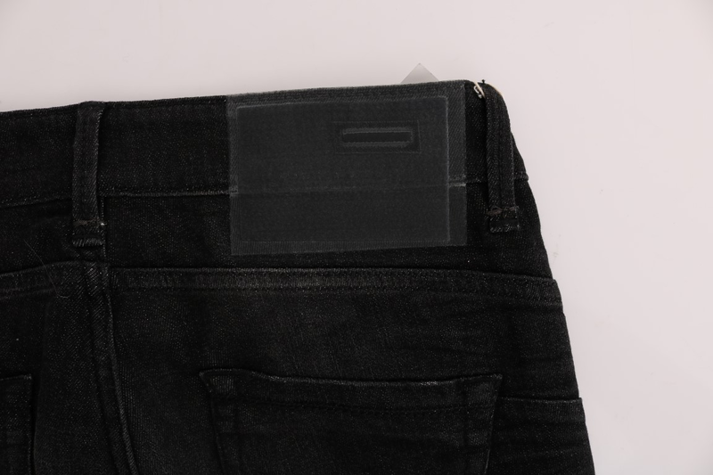 Black denim cotton bottoms slim fit jeans-null