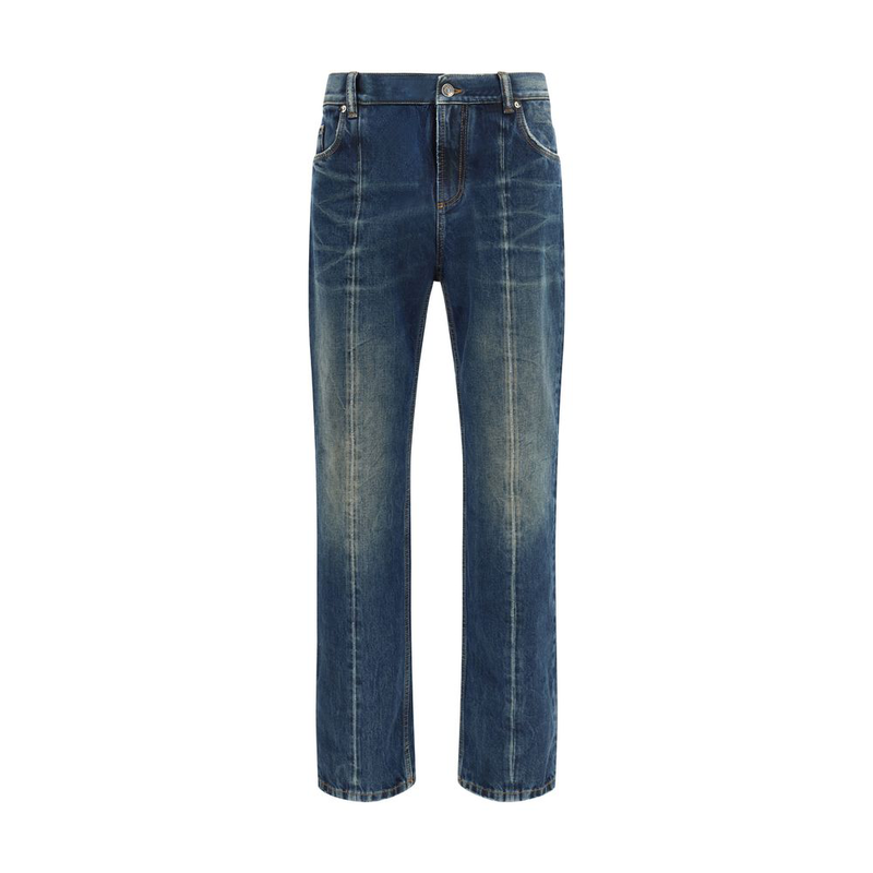 Blue cotton straight-leg jeans-null