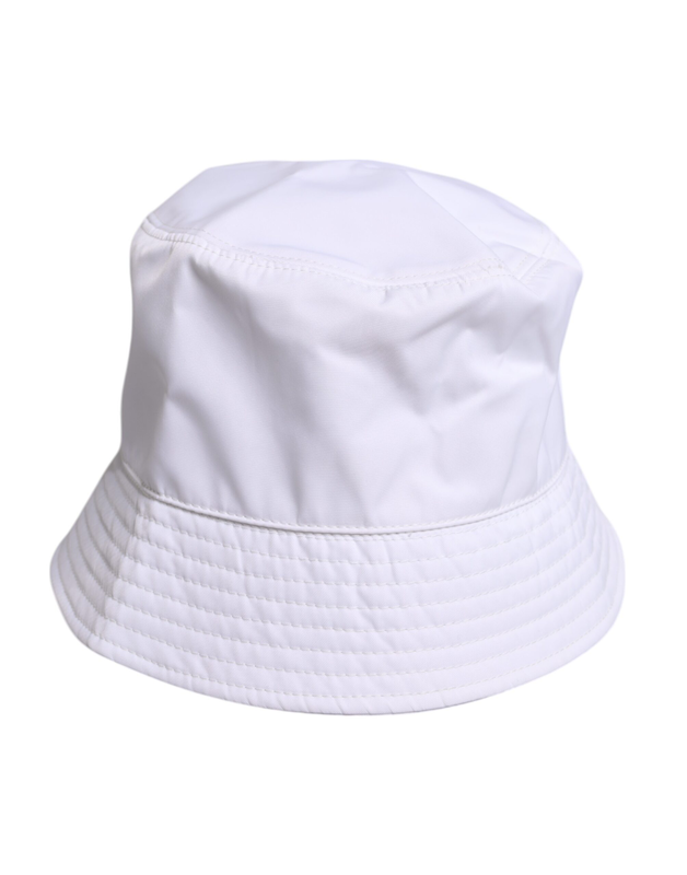 White cotton wide brim bucket hat-null