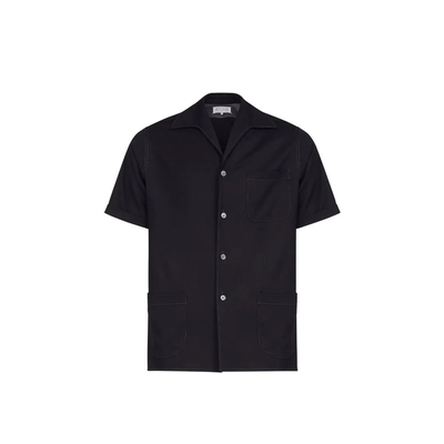 Black wool shortsleeve shirt, Black, medium