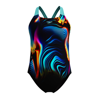 Speedo girl's digital placement powerback, Blue, medium